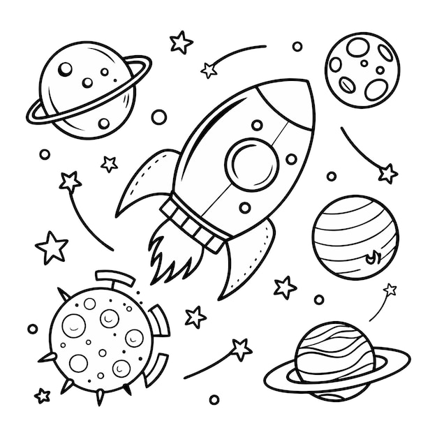 Vector space theme coloring page for kids