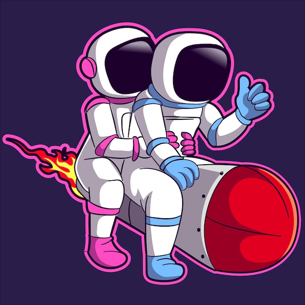 Space tour rocket togetherr mascot illustration