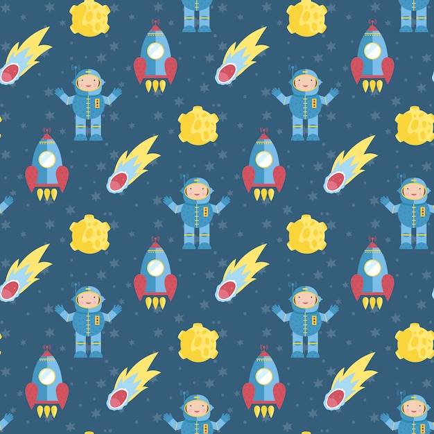 Space Travels Seamless Pattern Vector Cartoon