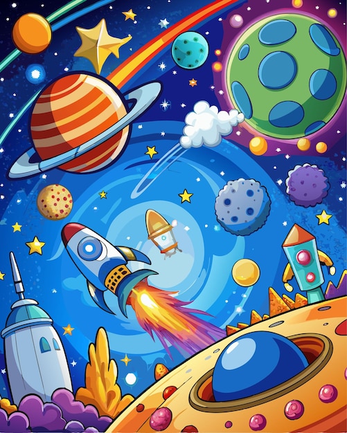 Space vector background cartoon art of space planet galaxy