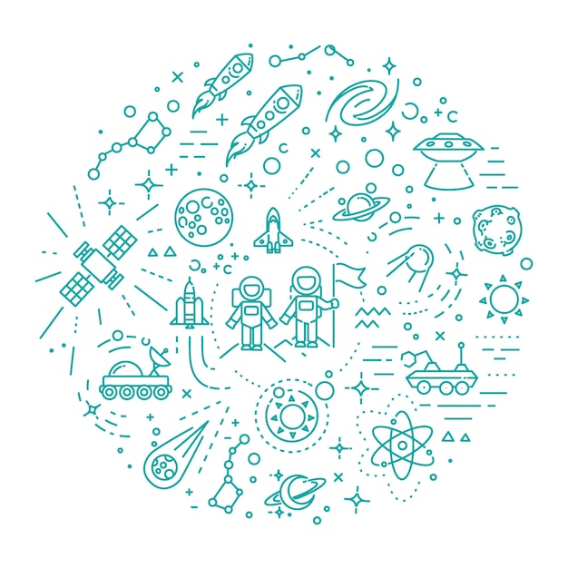 Space vector outline symbols Vector line illustration