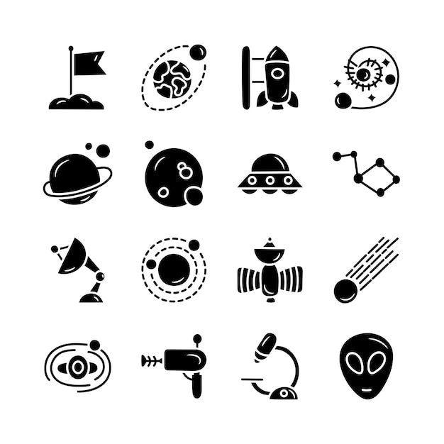 Space Vector Solid Hand Draw Icon Set 2