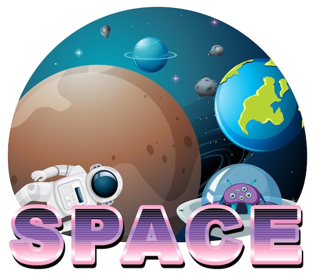 Vector space word logo design with spaceship