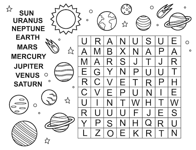 Space word search game for kids