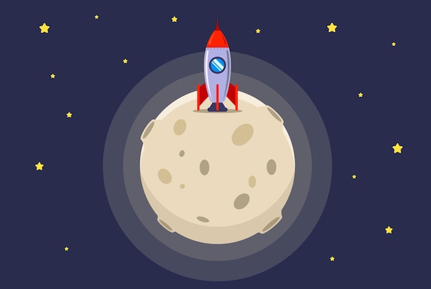 The spacecraft landed on the moon for exploration flat vector illustration