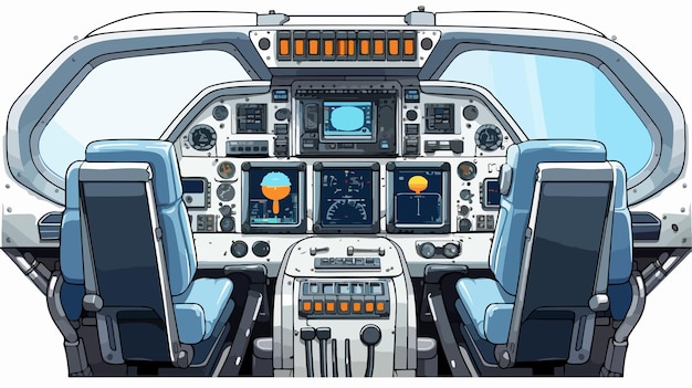 Vector spaceship or airplane craft cockpit with space view