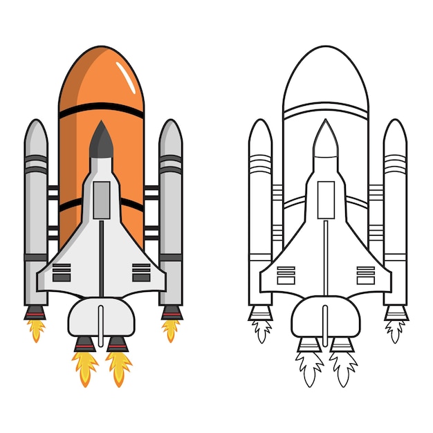 Spaceship Coloring Page Outline with Clipart