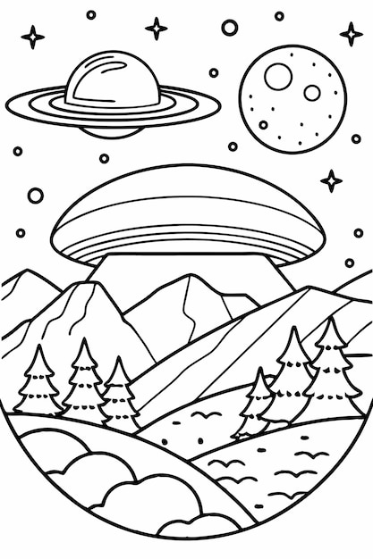 Vector spacethemed coloring pages for kids