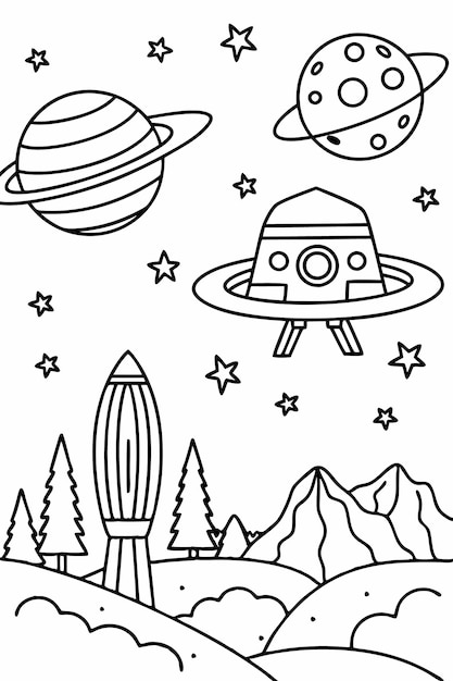 Vector spacethemed coloring pages for kids