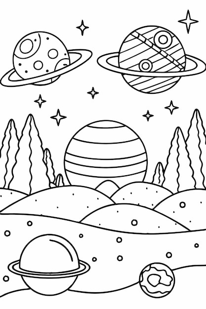 Vector spacethemed coloring pages for kids