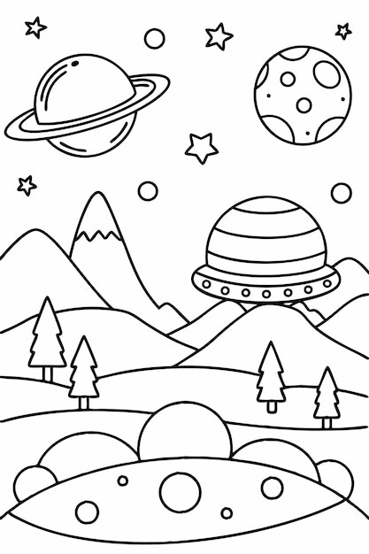 Vector spacethemed coloring pages for kids