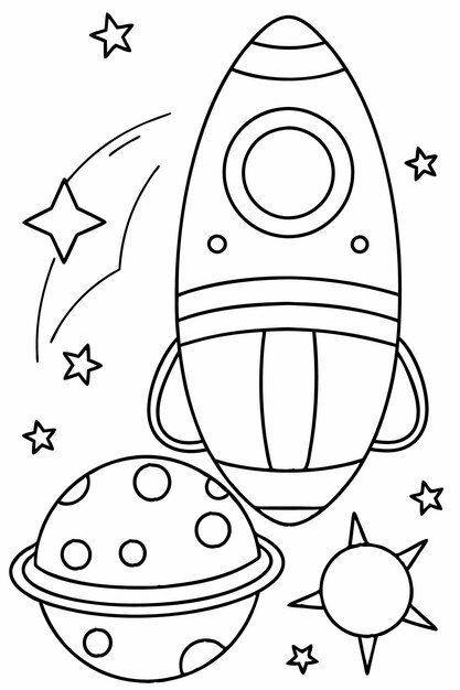 Vector spacethemed coloring pages for kids