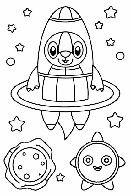 Vector spacethemed coloring pages for kids