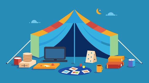 A spacious recreation tent stocked with board games books and a tv for the workers entertainment and