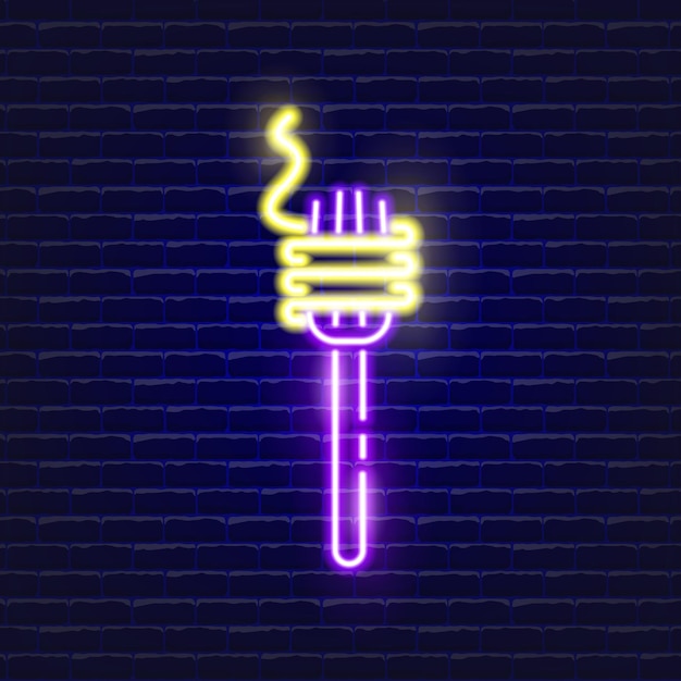 Spaghetti fork neon icon Glowing Vector illustration