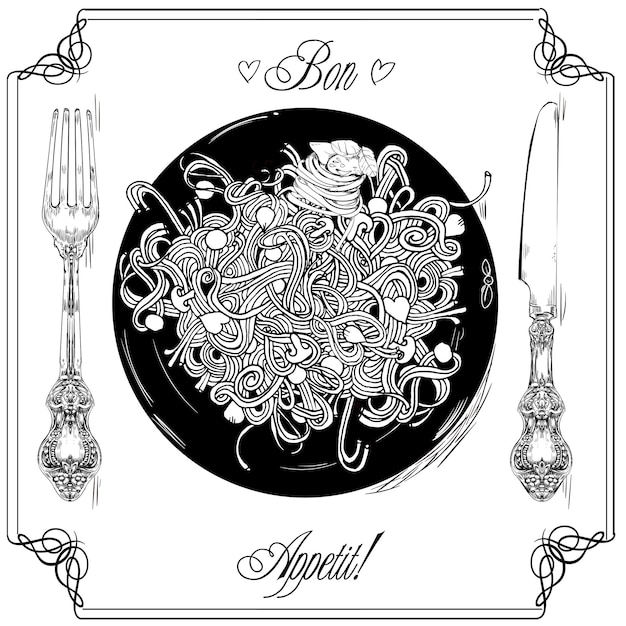 Spaghetti - graphic illustration for menu or restaurant card