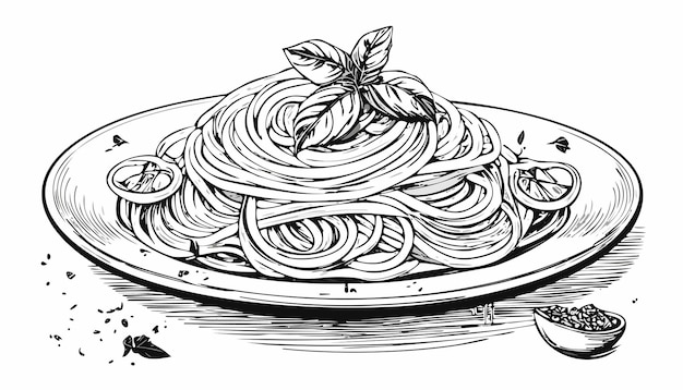 Vector spaghetti italian pasta sketch style noodle plate dish carbonara food drawn linguine culinary lunc