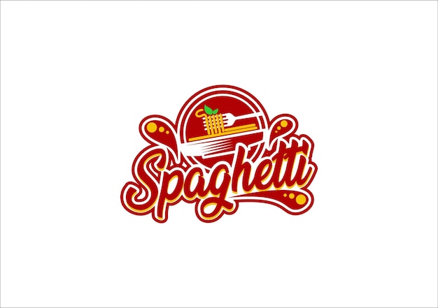 spaghetti logo design with fork plate emblem sticker for restaurant