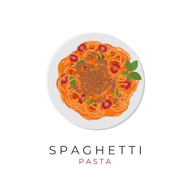 Spaghetti Pasta Illustration Logo With Bolognese Sauce And Minced Meat