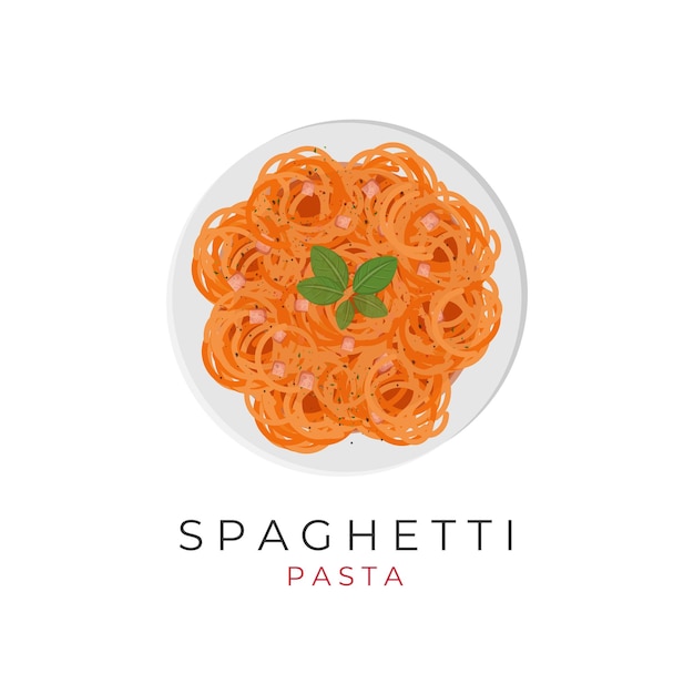 Spaghetti Pasta Illustration Logo With Ham Slices