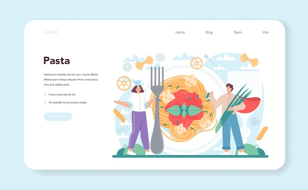 Spaghetti or pasta web banner or landing page italian food on the plate