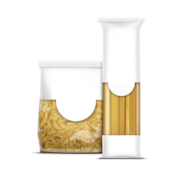 Vector spaghetti and shells pasta packaging template