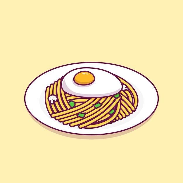 Spaghetti with egg on plate cartoon vector