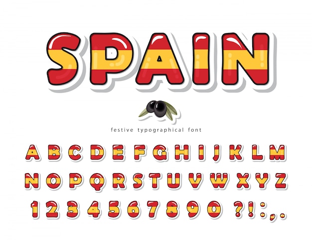 Spain cartoon font. Spanish national flag colors.