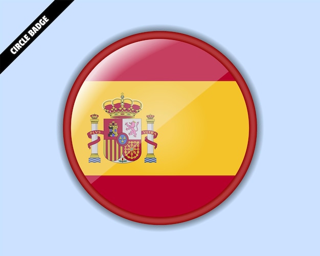 Spain flag circle badge vector design rounded sign with reflection