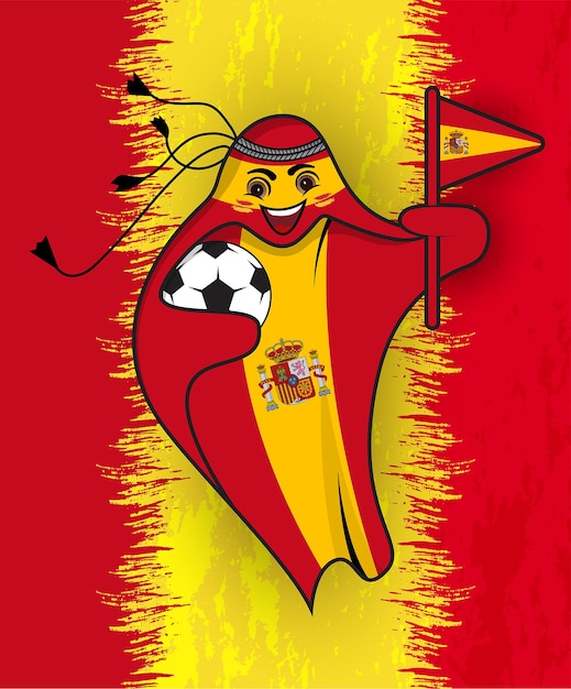 Spain flag with Mascot Qatar world cup vector graphic for t-shirt design