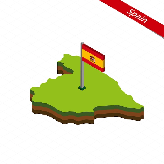 Spain Isometric map and flag Vector Illustration