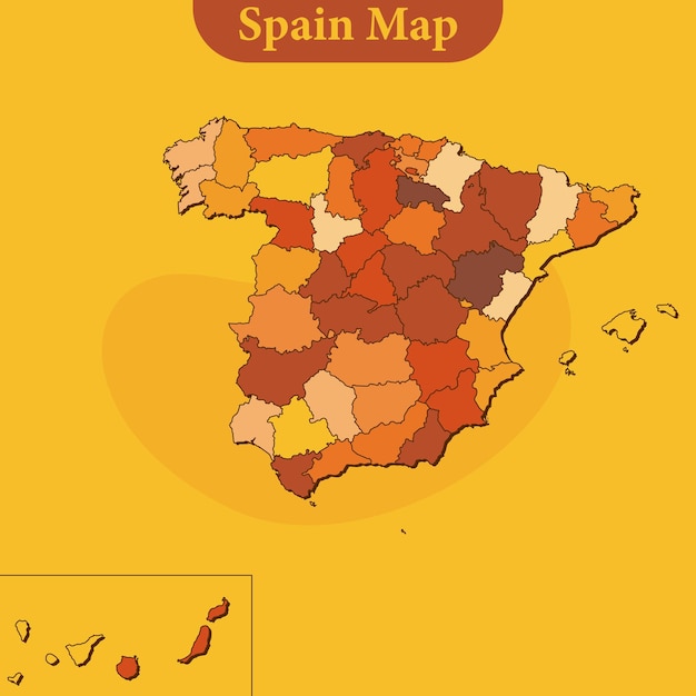 Spain map vector with regions and cities lines and full every region