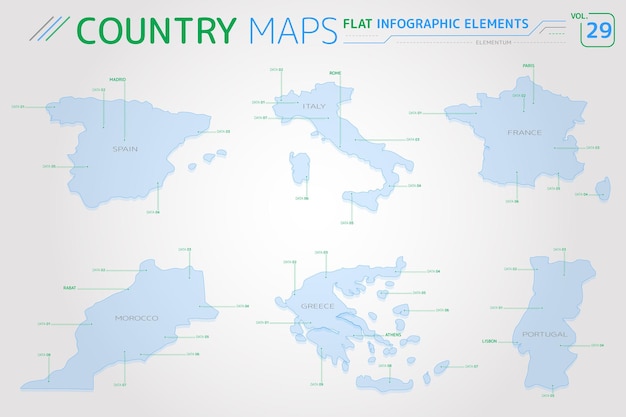 Spain morocco france portugal italy and greece vector maps