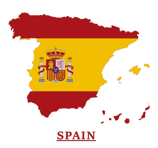 Spain National Flag Map Design, Illustration Of Spain Country Flag Inside The Map