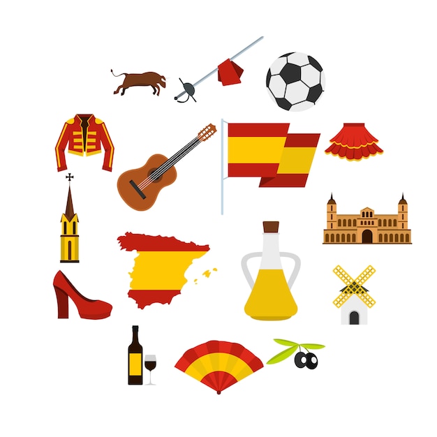 Spain travel set flat icons