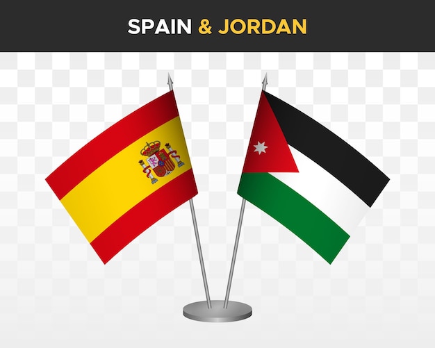 Spain vs jordan desk flags mockup isolated 3d vector illustration Bandera de espana