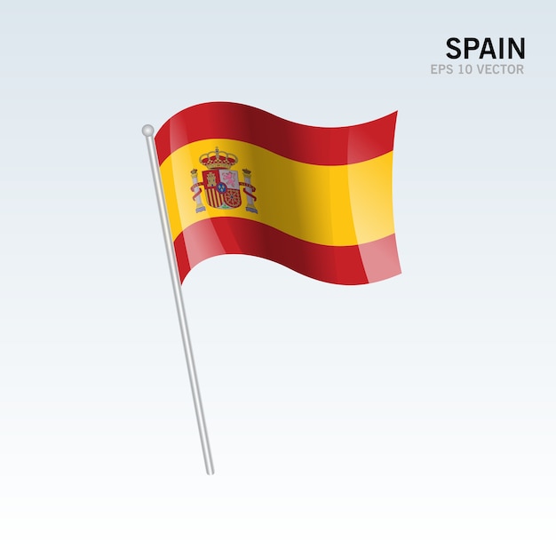 Spain waving flag isolated on gray background