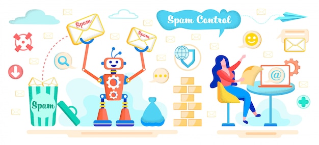 Spam Control in E-mail Service Flat Vector Concept