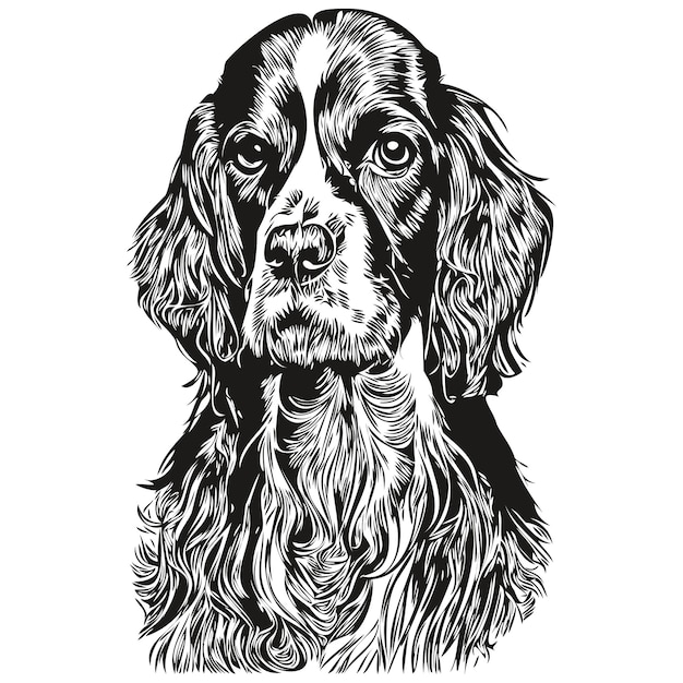 Spaniel English Springer dog hand drawn line art vector drawing black and white logo pets illustration