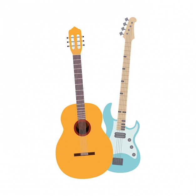 Spanish Guitar and bass. Musical instruments isolated