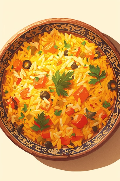 Vector spanish paella and saffron rice dish