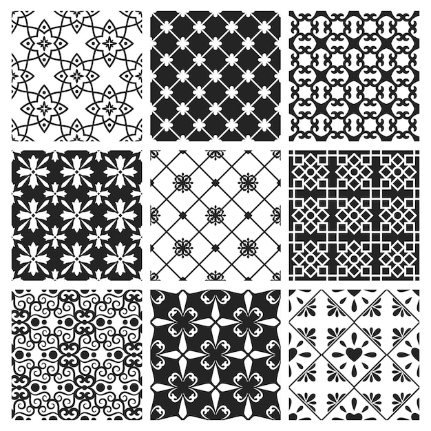 Spanish or portugal traditional kitchen tiles. Vector interior moroccan design black ceramic set