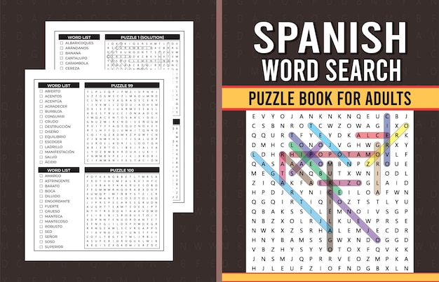 Spanish Word Search Puzzle Book Cover for Adults