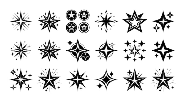 Sparkle star icons Shine icons Different black sparkles icons Collection of star sparkles symbol