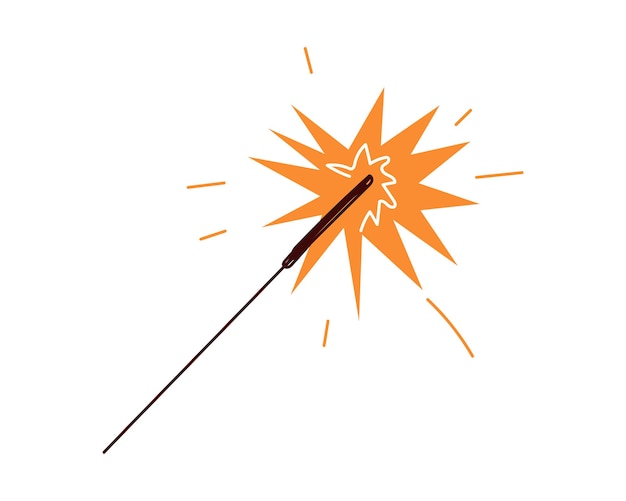 Sparkler burning colorful doodle firework flame drawing vector isolated illustration