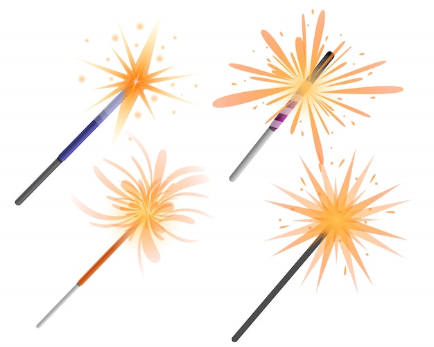 Sparkler icon set, cartoon style