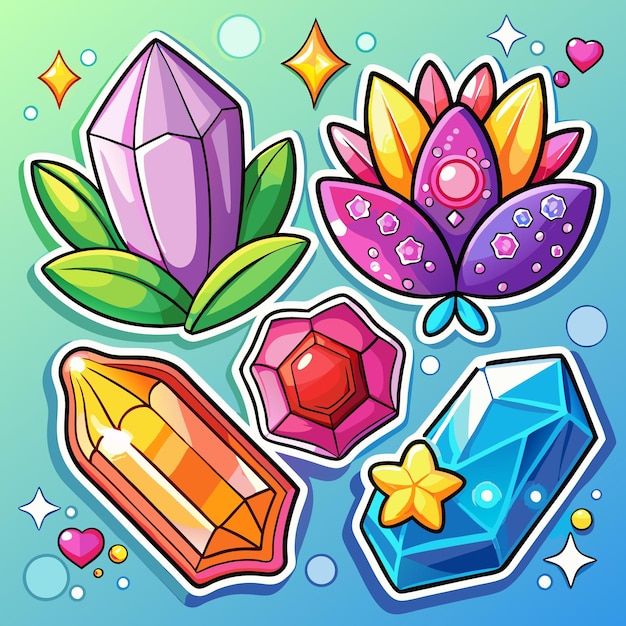 Sparkling Gemstones Crystals Adorable Illustration