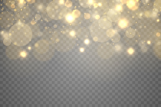 Vector sparkling golden magic dust particles bokeh on transparent background, christmas sparkle light effect, sparkle, shine lights, yellow dust sparks and star shine with special light,  .