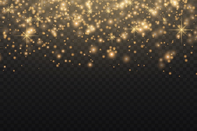 Sparkling golden magic dust particles on transparent background.