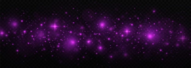 Sparkling magic dust particles. Purple sparks and stars glitter special light effect.